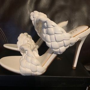 White braided heels